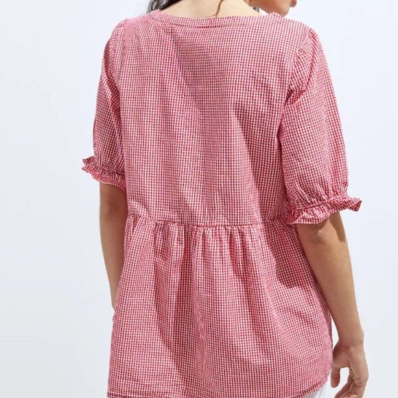 Maeve Anthropologie Gingham Tunic Peplum Blouse Red White Tunic Medium - Picture 4 of 12